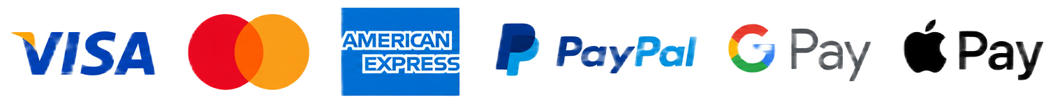 Métodos de pago aceptados: Visa, Mastercard, American Express, PayPal, Google Pay y Apple Pay